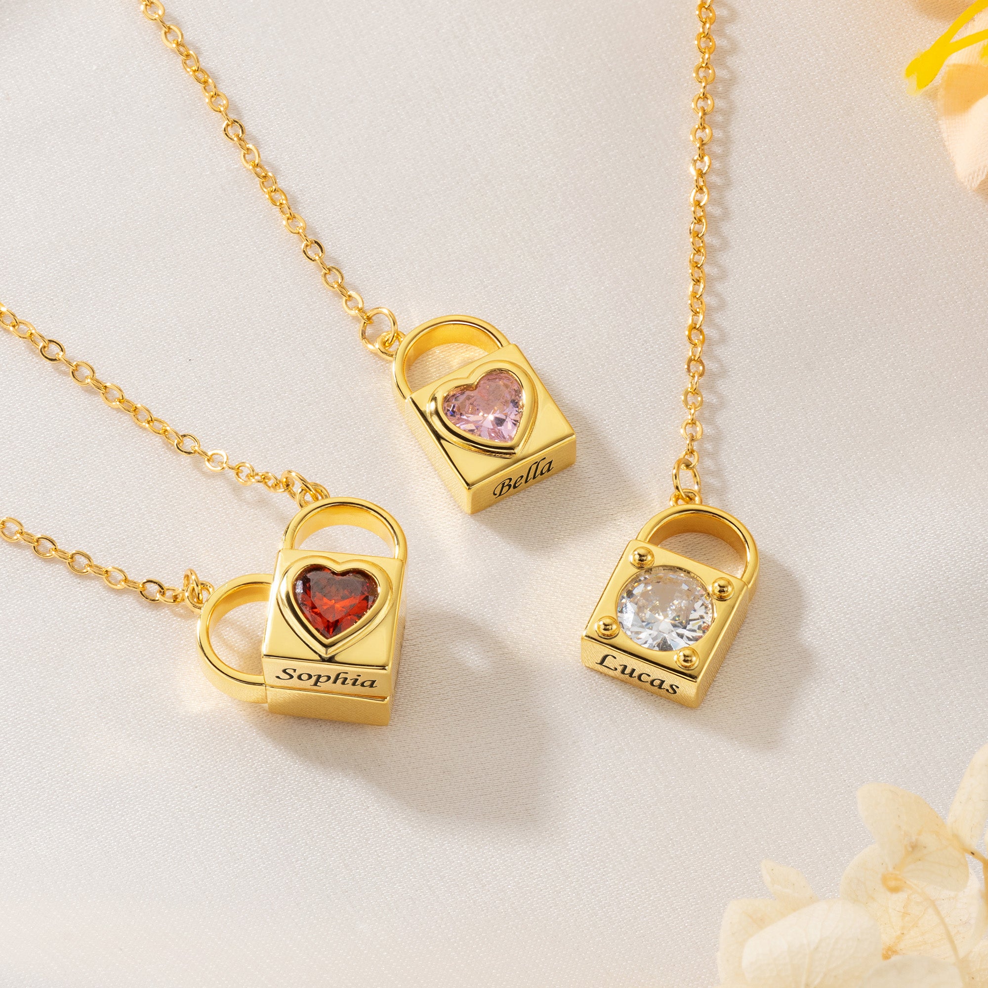 Personalizado Love Lock Corazón Birthstone Locket Collar con Nombre Dainty Joyería Cumpleaños Aniversario Regalo para Mujeres