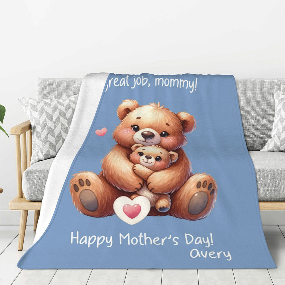Manta personalizada "You're Doing A Great Job Mommy Cute Mama and Baby Animal Soft Throw Blanket with Name and Text Home Decor Regalo del Día de la Madre para mamá
