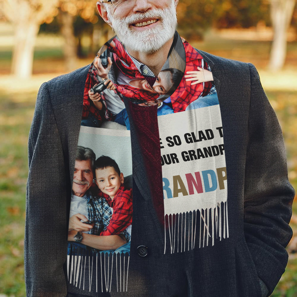 Personalizada 6 Fotos Collage Diseño Suave Bufanda borla caliente con el texto Día del Padre Cumpleaños Regalo para Papá Abuelo