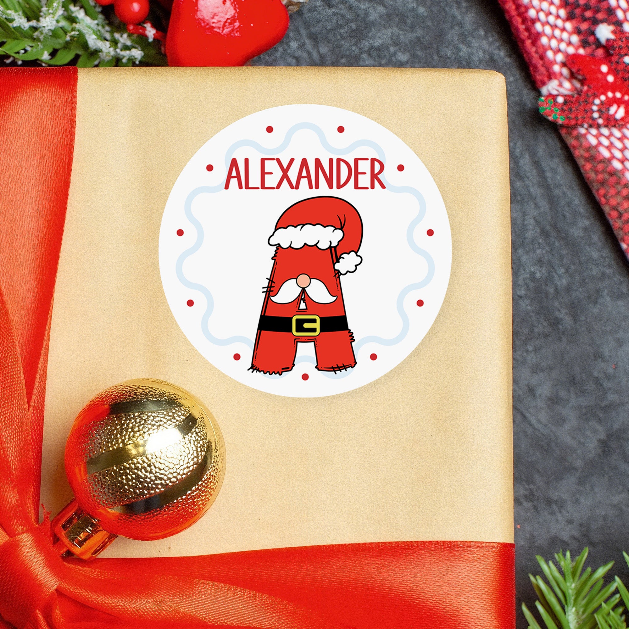 Gorro de Navidad personalizado Muñeco de nieve Papá Noel Etiquetas adhesivas impermeables con nombre Regalo Decoración Fiesta de Navidad Favor para la familia Niños