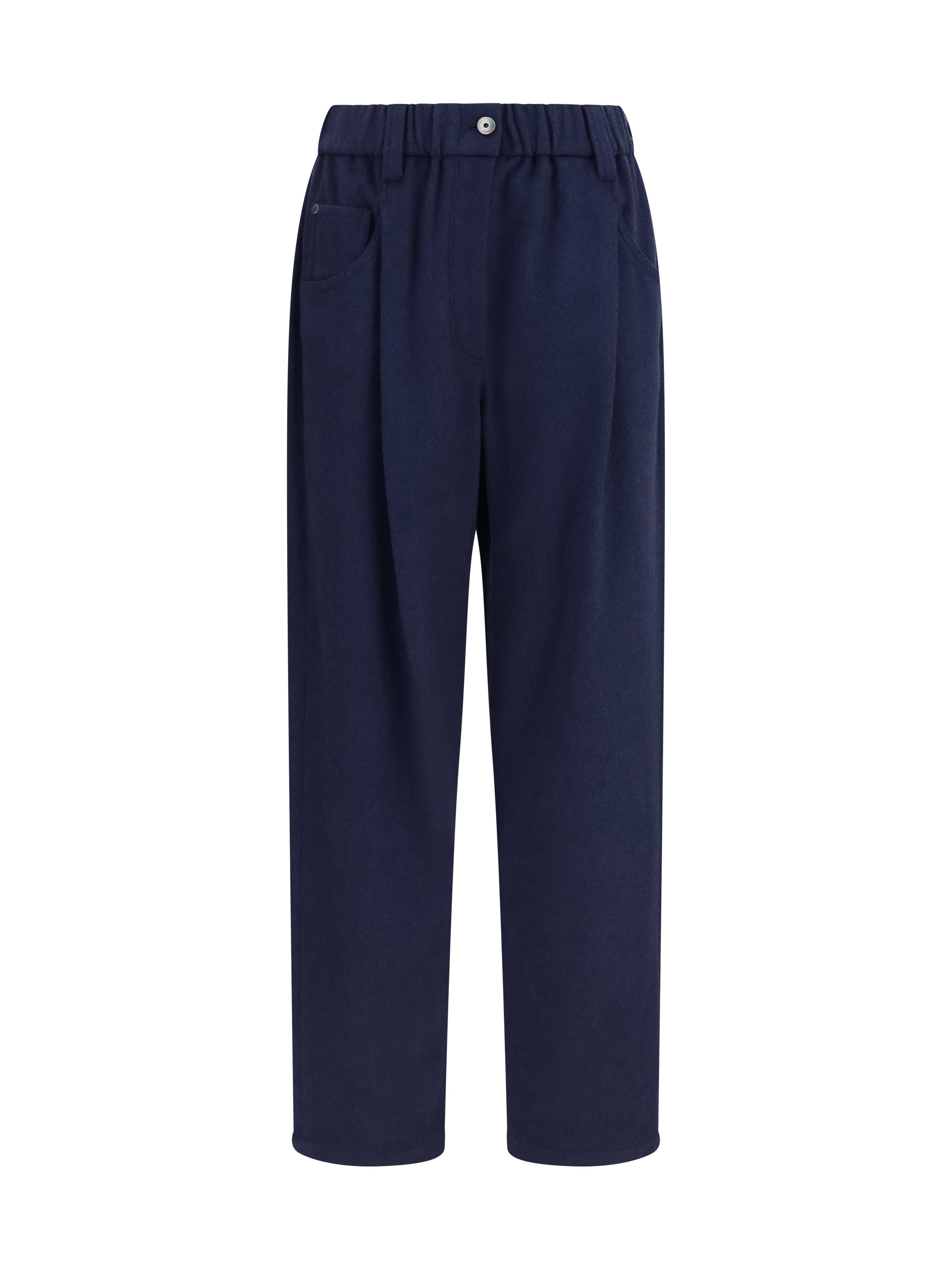 Brunello Cucinelli Stretch Merino Wool Trousers — Navy