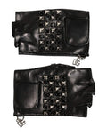 Black Leather Studded Fingerless Hand Mitten Men Gloves Lamb