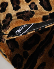 Women's Brown Black Leopard Leather Elbow Length Mitten Gloves And Vi+lamb