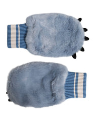Women's Blue Acrylic Knitted Fur Wrist Mitten Gloves Polyester