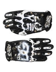 Women's Gloves Black White Crystal Wrist Length Mitten And 10+pl