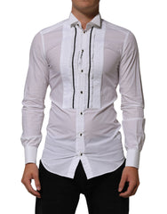 Men's White Cotton Collared Long Sleeve Gold Dress Shirt