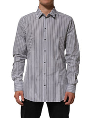 Black White Stripes Men Gold Dress Shirt And Cotton