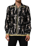 Men's Black Silk Pin Up Printed Button Down Shirt