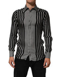 Black White Stripes Men Martini Dress Shirt And Silk