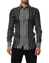 Black White Stripes Men Martini Dress Shirt And Silk