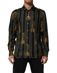 Men's Black Dotted Tassel Silk Button Down Shirt