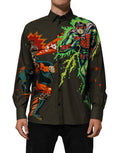 Men's Green Superhero Print Button Down Shirt Brown