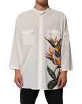 Men's White Cotton Floral Print Button Down Shirt