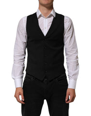 Men's Black Polyester Dress Formal Waistcoat Vest 02+pl+wo