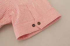 Men's Red White Striped Cotton Short Sleeve Shirt And