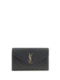 Saint Laurent Matelassé Monogram Leather Shoulder Bag — Black