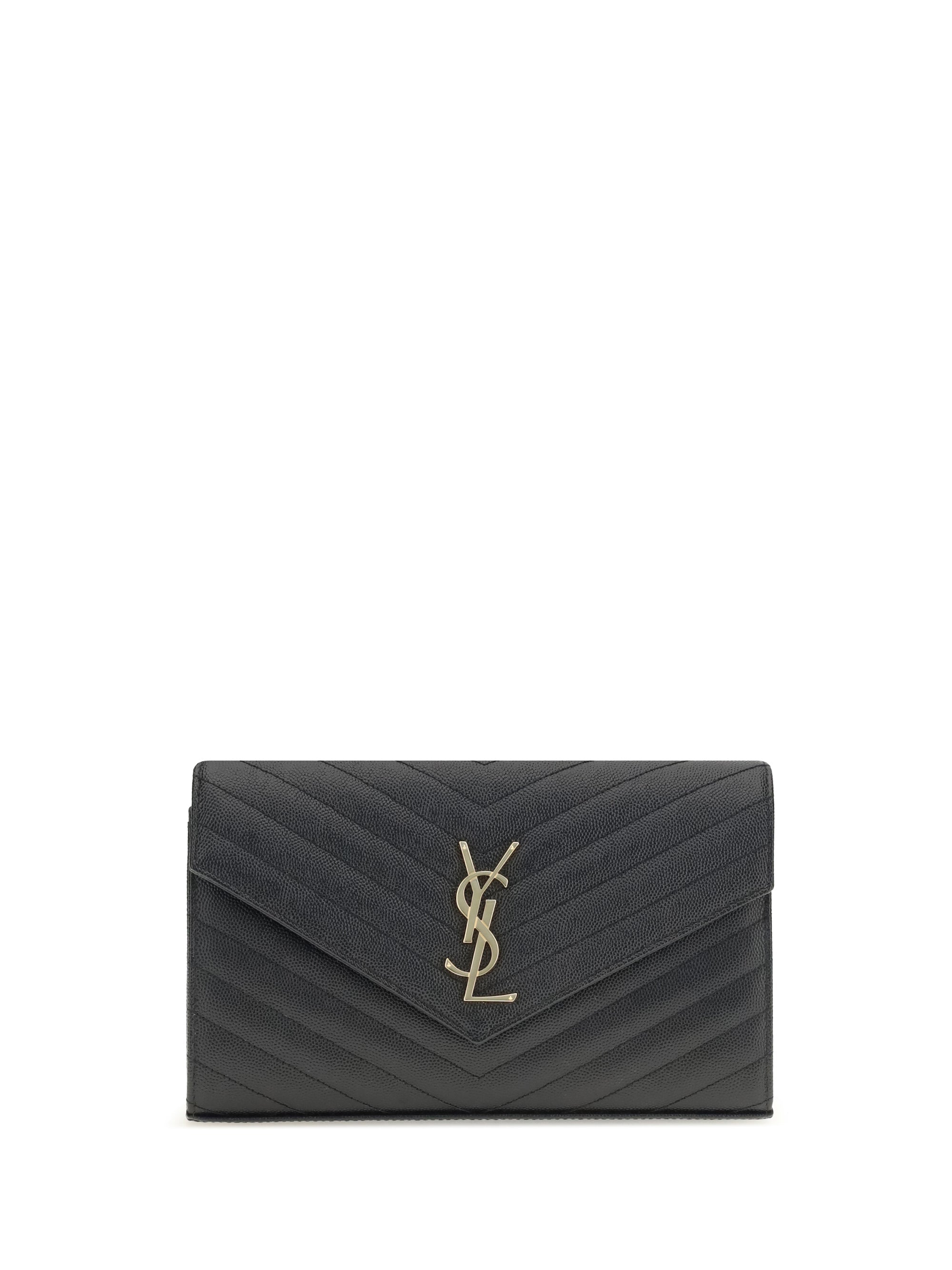 Saint Laurent Matelassé Monogram Leather Shoulder Bag — Black