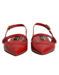 Women's Red Leather Slingback Flats Sandals Shoes 100lf