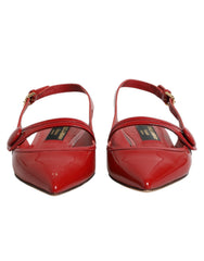 Women's Red Leather Slingback Flats Sandals Shoes 100lf