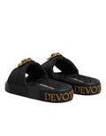 Women's Black Devotion Matelassé Leather Slides Shoes Pa+pu