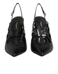 Women's Leather High Heels Slingback Shoes Black Moluro Python+21lf