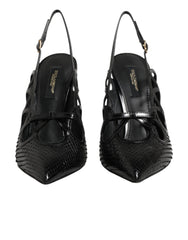 Women's Leather High Heels Slingback Shoes Black Moluro Python+21lf