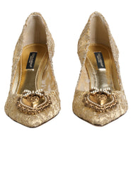 Women's Gold Taormina Lace Devotion Pumps Shoes Pa+pl+lamb