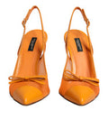 Women's Orange Leather Mesh Heels Slingback Shoes Pa+40lf