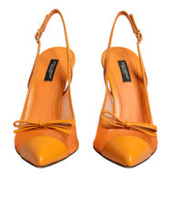 Women's Orange Leather Mesh Heels Slingback Shoes Pa+40lf