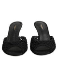 Women's Black Embroidered Slip On Heels Slides Shoes Co+pl+vi