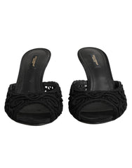 Women's Black Embroidered Slip On Heels Slides Shoes Co+pl+vi