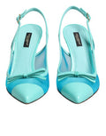Women's Blue Leather Mesh Heels Slingback Shoes Light Pa+40lf