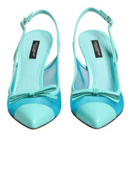 Women's Blue Leather Mesh Heels Slingback Shoes Light Pa+40lf