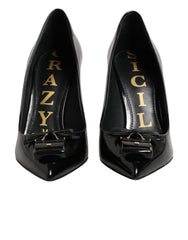 Women's Patent Leather Bag-Embellished Heel Black