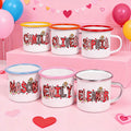 Personalizado romántico Cupido Corazón Patrón 12 oz Esmalte Taza con Nombre Decoración para el Hogar Día de San Valentín Cumpleaños Regalo para Niños Pareja