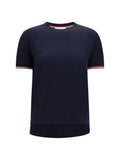 Thom Browne Wool-Blend with Ribbed Trim T-Shirt — Navy