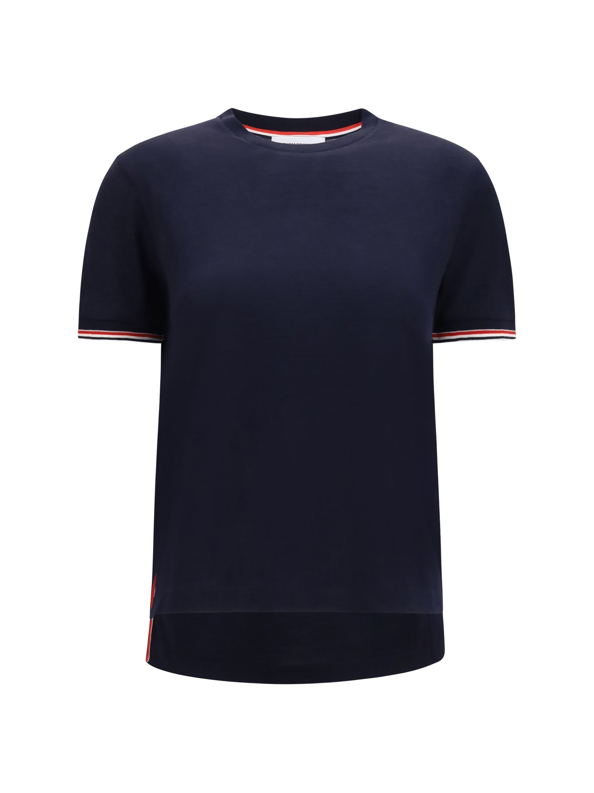 Thom Browne Wool-Blend with Ribbed Trim T-Shirt — Navy