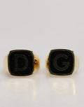 Men's Gold-Tone Real Brass Black Enamel Dg Adjustable Rings Gold