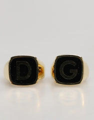 Men's Gold-Tone Real Brass Black Enamel Dg Adjustable Rings Gold