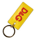 Unisex Yellow Calf Leather Logo Metal Ring Men Keychain Keyring 100lf