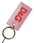 Unisex Pink Calf Leather Logo Metal Ring Men Keychain Keyring 100lf