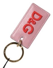 Unisex Pink Calf Leather Logo Metal Ring Men Keychain Keyring 100lf