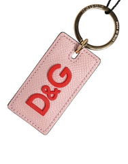 Unisex Pink Calf Leather Dg Logo Metal Ring Keychain Keyring 100lf