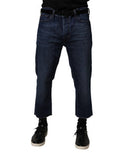 Blue Mid Waist Cotton Men Cropped Denim Jeans Elastane Clothing