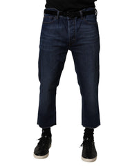 Blue Mid Waist Cotton Men Cropped Denim Jeans Elastane Clothing