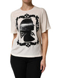 Women's Cream Silk Silhouette Detail Short Sleeve Top