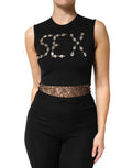 Women's Black Jersey Lace Ruching Rhinestone Tank Top Co+05+pa+vi