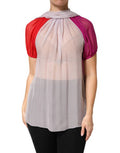 Women's Multicolor Short Sleeves Silk Blouse Top