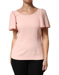 Women's Pink Short Sleeves Round Neck Blouse Top 46+03+vi