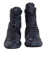 Men's Dark Blue Deer Leather Mid Calf Boots Shoes 77er+23lf